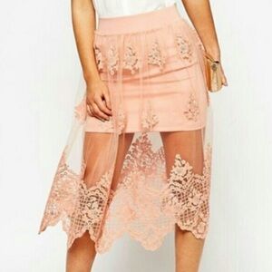 ASOS mini skirt with midi lace overlay